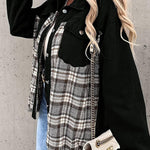 Plaid Patchwork Jackets Lapel Collar Spliced Button Down Pockets Overcoats