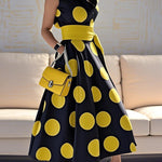 A-Line Loose Pockets Polka-Dot Split-Joint Tied Waist Lapel Maxi Dresses Shirt Dress