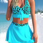 Two Piece Swimsuit With Skirt High Waist Cross Bow Swimwear Printed Bathing Suit
