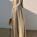 Loose Short Sleeves Hollow Solid Color Split-Joint Round-Neck Vest Top