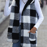 Mid-length Hooded Sleeveless Plaid Double-sided Velvet Loose Jacket