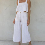 Square Neck Sleeveless Button Crop Tank Top and Elastic Wide Leg Pants Set