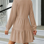 Solid Color Patchwork V-Neck Long Sleeves Loose-Fitting A-Line Dress