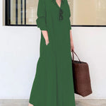 Nadorine Women's Beach Casual Solid Color Loose Temperament Long Shirt Dress