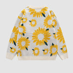 Sunflower Pattern Embroidery Knit Sweater Casual Loose Round Neck Unisex Sweater