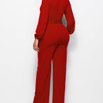 Elegant Long Sleeve Straight Long Pants Jumpsuits Clubwear Rompers with Pockets