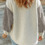 Autumn and winter long-sleeved double-pocket color-block loose fur coat