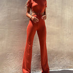 Nadorine Women's Crew Neck Short Sleeve Waist Cut Out Backless Casual Jumpsuit Romper