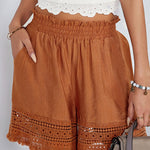 Nadorine Casual High Waist Stretch Lace Hollow Lace Wide Leg Shorts