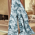 Loose Sleeveless Elasticity Leaves Print Pleated Pockets Tube Jumpsuits