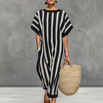 Women's Minimalist Black And White Striped Knitted Sheer Jumpsuit