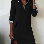 Dorellia - Casual Long Sleeve Dress with Zip Closure