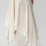 Like A Swan Lace Trim Off Shoulder Cape Top and Elastic Waist Draped Maxi Skirt Set
