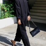 Single-breasted Casual Cropped Loose Wide-leg Jumpsuit with Drawstring