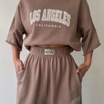 Two Piece Outfits Casual Lounge Sets Round Neck T-shirt Pullover with Pocket Joggers