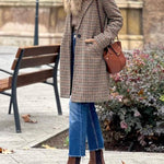 Brown plaid wool suit collar coat