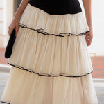 Strapless Contrast Tiered A-Line Midi Dress