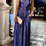 Bronzing Slanted Shoulder Pocket Swing Dress