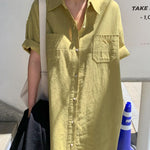 Oversized Button Down Maxi Shirt Dress Short Sleeve Side Split Casual Loose Solid Tunic Dress