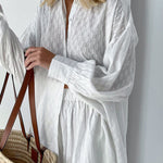 Two-piece Suit Puff Sleeve Long Sleeve Top and Shorts Casual Set