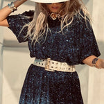 Night Moves Sequin Fabric Short Sleeve Backless H-line Mini Dress