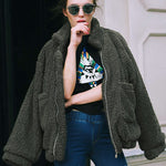 Fleece Fuzzy Faux Zipper Coats Casual Lapel Outwear