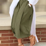 Loose Wide Leg Pleated Pockets Solid Color Pants