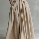Women's Minimalist White And Khaki Color-blocked Long Dress With A Cinched Waist