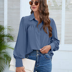 Nadorine V Neck Button Down Shirts Long Sleeve Collared Blouses Tops