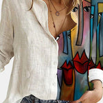 Nadorine Long Sleeve Button Down Cartoon Blouses Loose Fit Tunic Shirts Top