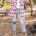 Nadorine Brushed Plaid Shirts Long Sleeve Flannel Lapel Button Down Shacket Jacket with Pockets
