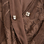 Elegant Brown Lace Front Slit Long Sleeve Maxi Dress