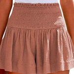 Elastic Smocked Waist Wide Leg Solid Shorts