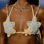 Reina Knit Crochet Handmade Flower Beaded Strap Stretch Bralette