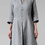 Vintage 3/4 Sleeve Single-breasted Irregular Hem Tunic Top Long Shirt Dress