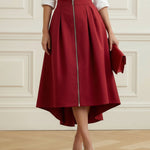 A-Line High-Low Pleated Pockets Solid Color Zipper Skirts Bottoms