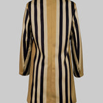 Long Sleeves Loose Buttoned Split-Joint Striped Stand Collar Woolen Coat