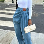 Stylish Pleated Casual Pocket Wide-leg Jeans