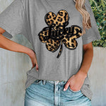 Lucky Clover Leopard Shirt Women's Casual Short-sleeved Top