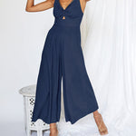 Nadorine Women's Casual Sleeveless Hollows High Waist Bodysuit Spaghetti Strap Loose Jumpsuit Overalls