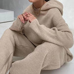 Nadorine Casual Street Loose Two-piece Sweatsuit Hooded Knitted Loose Top + Wide-leg Pants