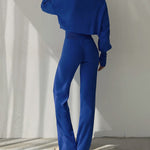 Women's Knitted Two Pieces Sets Turtleneck Cropped Sweater with High-waisted Flared Pants