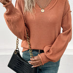 Stylish long sleeve solid color sweater