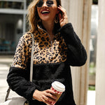 Leopard Color Block Tops Long Sleeve Coat Sweatshirt