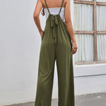 Flowy Wide Leg Jumpsuit Spaghetti Strap High Rise Bodysuit Solid Loose Romper