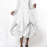 Stylish Loose Stand-Collar Long Sleeves Midi Dress