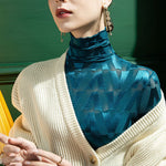 Stylish Skinny Long Sleeves Embroidered Split-Joint Checkered High-Neck T-Shirts Tops