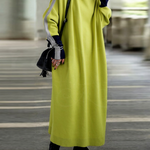 Long Sleeves Loose Contrast Color Stand Collar Maxi Dresses