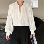 Retro Hollow Half Perspective Solid Color Spring Shirt