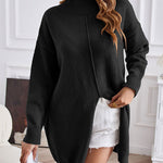 Turtleneck Slit-front Mid-Length Sweater